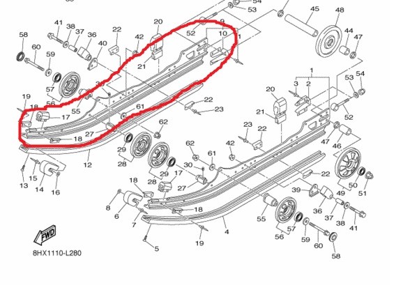 Рельс правый Yamaha 8HX-47412-00-00 RS Venture GT 2012-2015